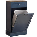 KIGOTY Tilt Out Trash Can Cabinet Trash Bin Cabinet with Hideaway Drawer Hidden Wooden Kitchen Garbage Can, Pet Proof Trash Can Holder for Kitchen (Blue-Brown)