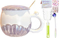 Pearl Ceramic Coffee Mug for Tea Latte Milk Cute Love Shape Cup for Home Office Women Gift 6.5 oz (Shell Round Purple, 350 ml)