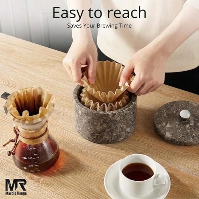 Marble Coffee Filter Holder – 6 inch Handmade Oceanic Coffee Filter Holder with Lid, Storage Organizer for Kitchen Countertop & Bar Decor