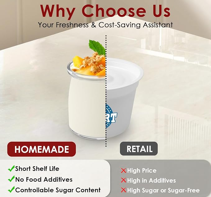 Suteck Yogurt Maker - Stainless Steel Yogurt Makers with Adjustable Time & Temp Control，Automatic Shut-Off & Constant Temper for Homemade Greek, Probiotic Yogurt, BPA-Free 8 Glass Jars (48 oz), Black