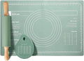 Silicone Measuring Kneading Pad Set Household Rolling Pin Dough Large Thick Non-slip Non-stick Bottom Baking Tool(Three piece set gree)