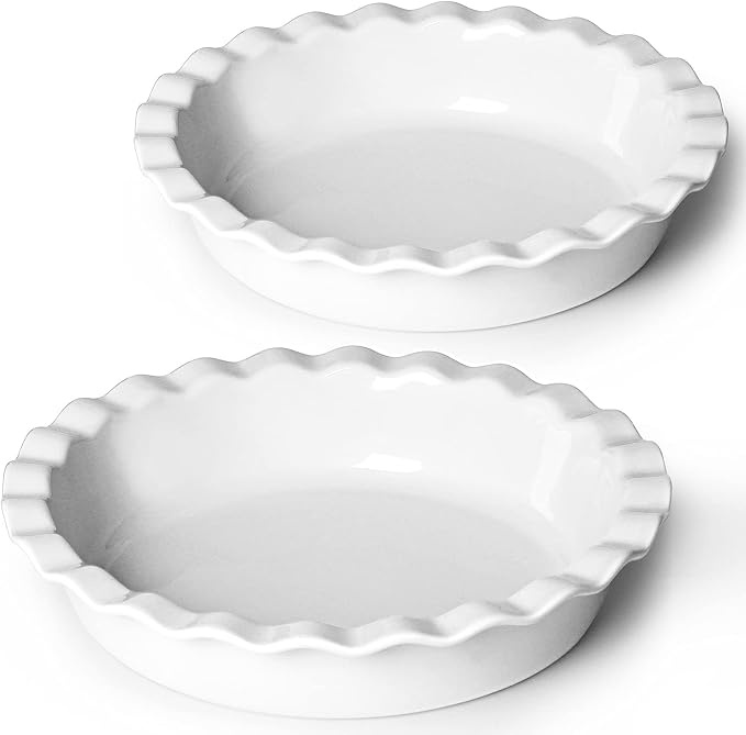 ONTUBE Ceramic 10.5 Inch Deep Pie Pans 50oz (White, 10.5" x 2 Pieces)