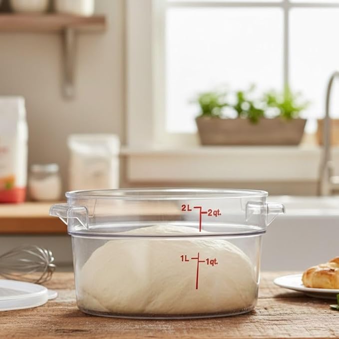 Soro Essentials- 2 qt. Polycarbonate Round Food Storage Container with Graduated Markings Clear Color- Stackable Storage Bin Food Container with Handle for Pantry Organizer Storage Kitchen Fridge