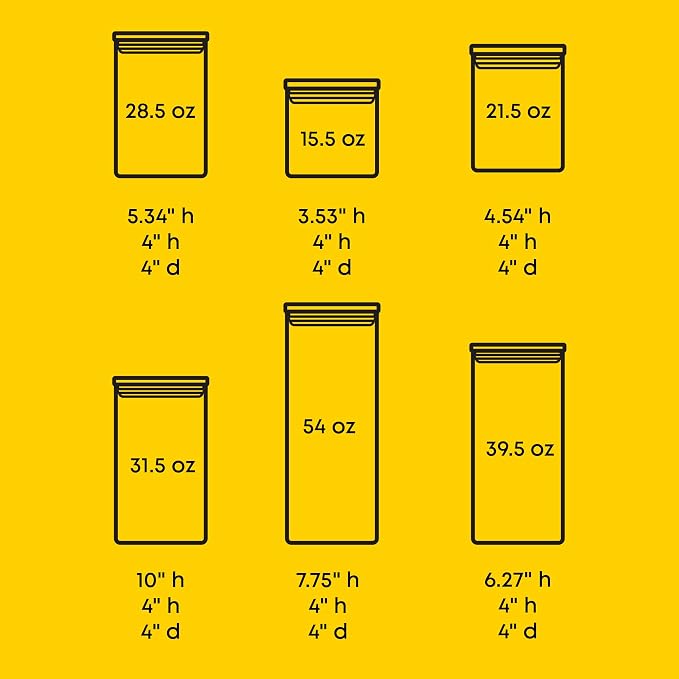 JoyJolt Borosilicate Glass Jars With Bamboo Lids. 6 Pc Set of Air Tight Sealable Containers. Food Jar Canisters with Airtight Lid for Pantry Storage and Kitchen Organization.