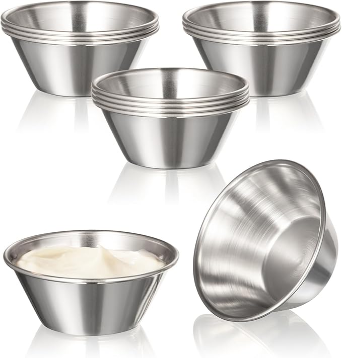 Fit Meal Prep [12 Pack] 1.5 oz Stainless Steel Dipping Sauce Cups, Reusable Metal Ramekins, Commercial Grade Condiment Bowls, Individual Portion Cups, Small Round Au Jus for Home, Restaurant