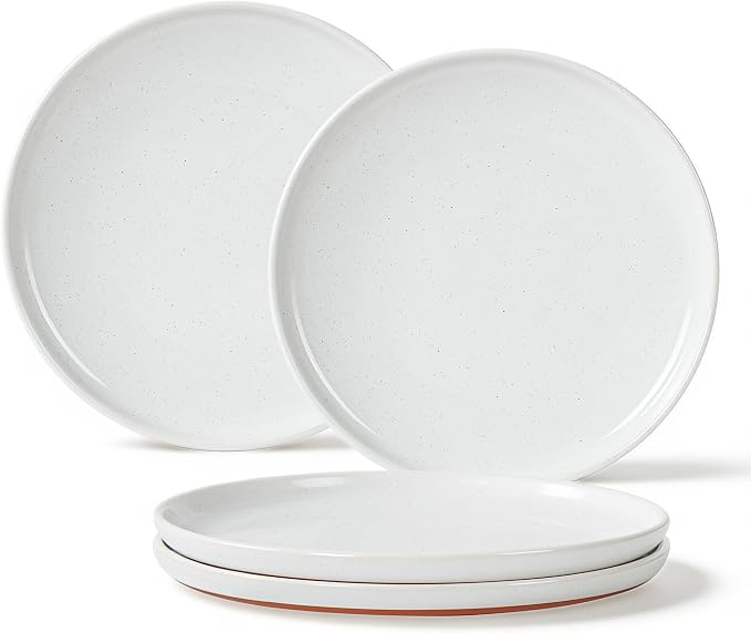 GZG Ceramic Dinner Plates Set of 4, 10.25 Inch Speckled Stoneware Plates with Clay-Tone Base, Large Ceramic Plates for Steak, Salad, Pizza, Microwave Oven Dishwasher Safe