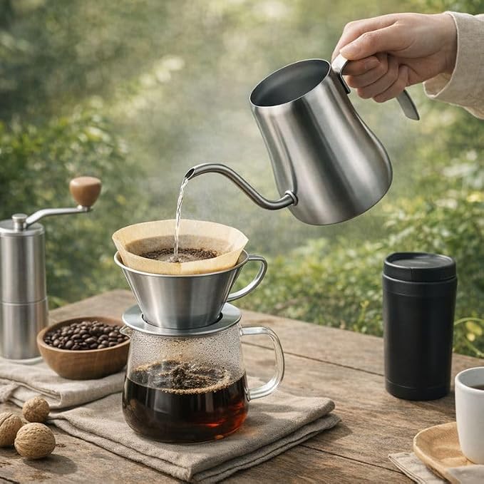 Gooseneck Kettle [ Made in Japan ] 14.5 oz - Stainless Steel Pour Over Coffee Pot