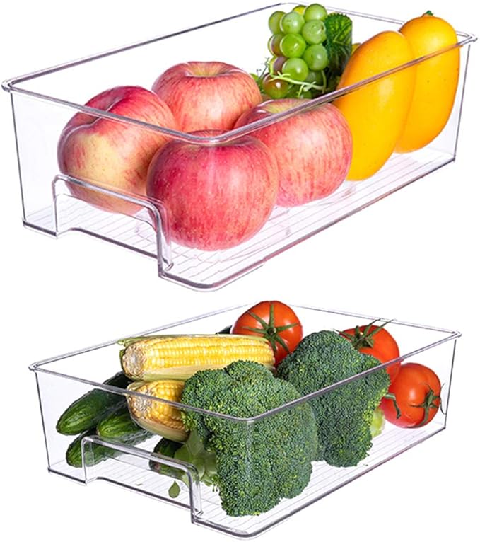 SANNO Vegetable Refrigerator Organizer Food Bins with lids Large Stackable Fridge Clear Organizers Organizer Turntable Storage Container Rotating Organizer Spinning Organizer Bins