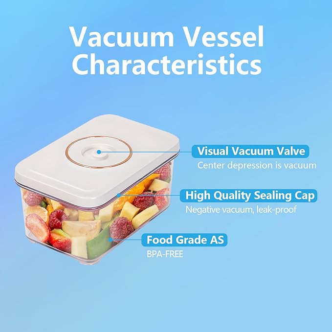 Vixino Vacuum Sealer for Food, Compact Handheld Vacuum Sealer Machine with 3 Containers, Seals Liquids & All Foods, Portable for Sous Vide, Travel,Camping, Kitchen, Gifts