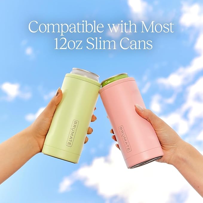 BrüMate Hopsulator Slim Can Cooler Insulated for 12oz Slim Cans | Skinny Can Insulated Stainless Steel Drink Holder for Hard Seltzer, Beer, Soda, and Energy Drinks (Walnut)
