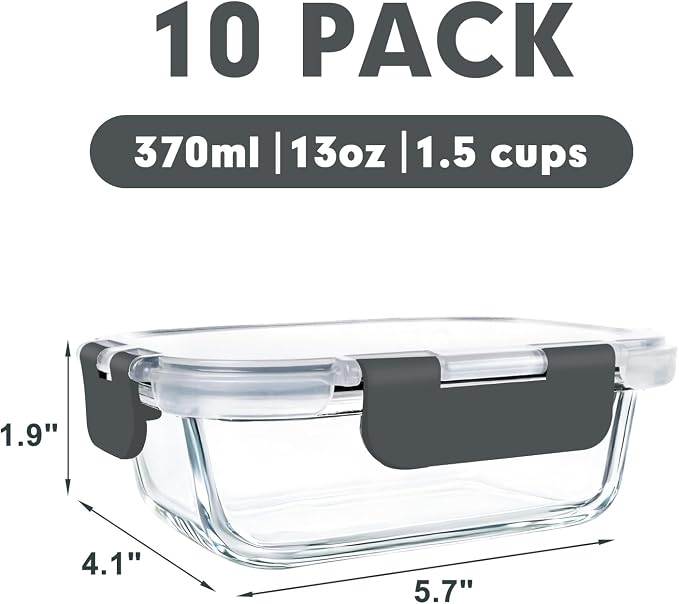 M MCIRCO 10-Pack,13 oz 1.5 Cup Glass Meal Prep Containers, Small Glass Food Storage Containers with Lids,Airtight Lunch Containers, Microwave, Oven, Freezer and Dishwasher Friendly, BPA-free