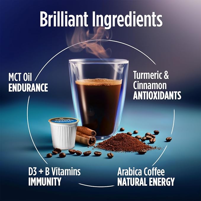 VitaCup Decaf Genius Keto Coffee Pods with MCT Oil, Turmeric and B Vitamins for Focus in Single Serve Pod Compatible with K-Cup Brewers Including Keurig 2.0, 16 Ct