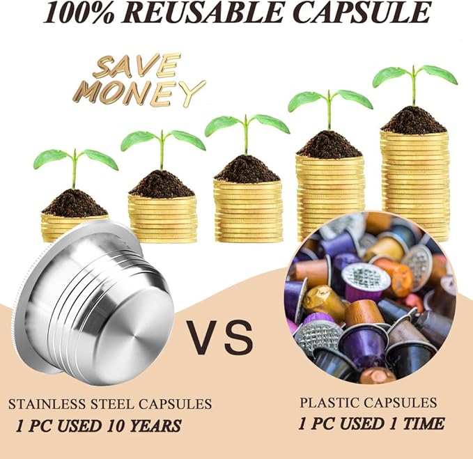 CAPMESSO Stainless Steel Reusable Coffee Capsules, Metal Refillable Coffee Pod Compatible with Nespresso Vertuoline GCA1/ENV135/ENV150/BNV420,Not Work with Vertuo Next & Pop(8OZ-Coffee Cup)