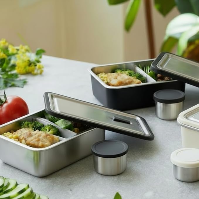 Modaniam Stainless Steel Bento Box Adult, 42 OZ, Stainless Steel Lunch Box Containers, Metal Lunch Box, Leak proof Lunch Containers,Black