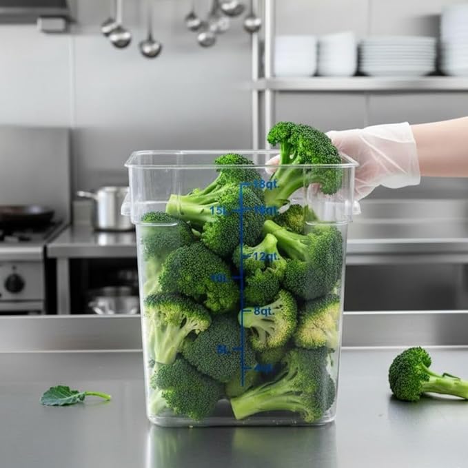Soro Essentials- 18 qt. Polycarbonate Square Food Storage Container with Graduated Markings Clear Color- Stackable Storage Bin Plastic Food Container with Handle for Pantry Organizer Storage Kitchen