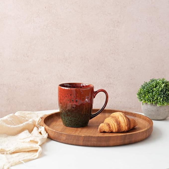 Bosmarlin Ceramic Coffee Mug Set of 4, 17 Oz, Coffee Cups with Big Handle, Microwave Safe, Unique Reactive Glaze (Red&Green)