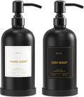 Kitchen Soap Dispenser Set – 16.8oz/500ml Glass Hand and Dish Soap Dispenser with Stainless Steel Pumps & Non-Slip Silicone Base, Luxury Countertop Decor for Home, Airbnb, Vacation Rental (Black)