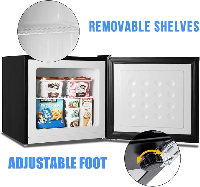 Antarctic Star Mini Upright Freezer -1.2 cu.ft Compact freezer with Removable Shelves and Adjustable Thermostat,for Home/Kitchen/Office(Black)