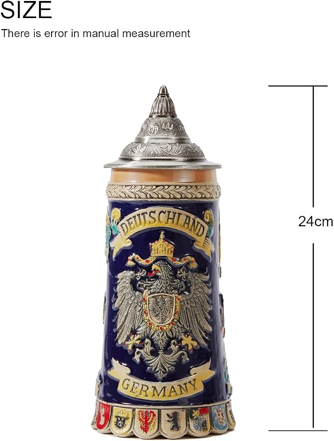 HAUCOZE Beer Stein Mug German Coats of Arms Drinking Viking Tankard with Pewter Lid Birthday Gifts for Men Father Husband 0.6 Liter