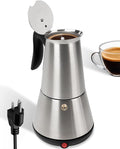 Electric Moka Pot with Detachable Base Stainless Steel Espresso Maker 10oz 6 Cup 300ml Silver Italian Coffee Maker for Kitchen Home 110V