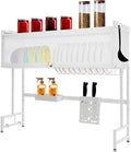 Over The Sink Dish Drying Rack 2 Tier Large Dish Drainer Drying Rack 37.4" W Multifunctional Kitchen Organizers and Storage for Dishes, Glasses, Bowls, and Cutlery (White)