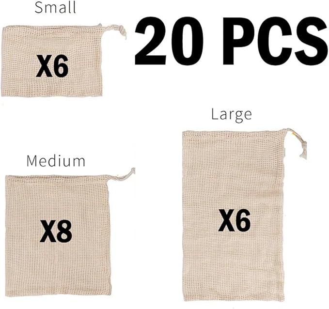 Mesh Produce Bags Reusable Produce Bags Set Eco Bag Cotton Mesh Vegetable For Fruit Storage Shopping(6S 8M 6L)
