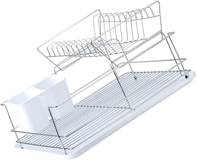 KALLORY 2-Layer Stainless Steel Dish Drying Rack Over Sink, Detachable Kitchen Tableware Drainer and Storage Organizer for Countertop Sink Use