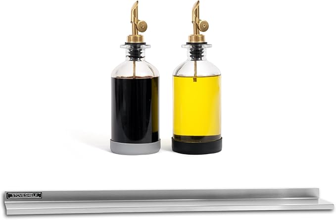 Stoveshelf Stainless Steel Stove Shelf Decor Set - 30" Magnetic Shelf for Stove, Oil & Vinegar Dispensers, Glass Bottles - Kitchen Stove Storage Solution