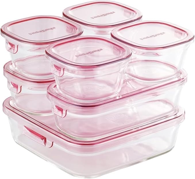 iwaki PS-PRN-P7 Heat Resistant Glass Storage Containers, Pink, Set of 7, Pack & Range