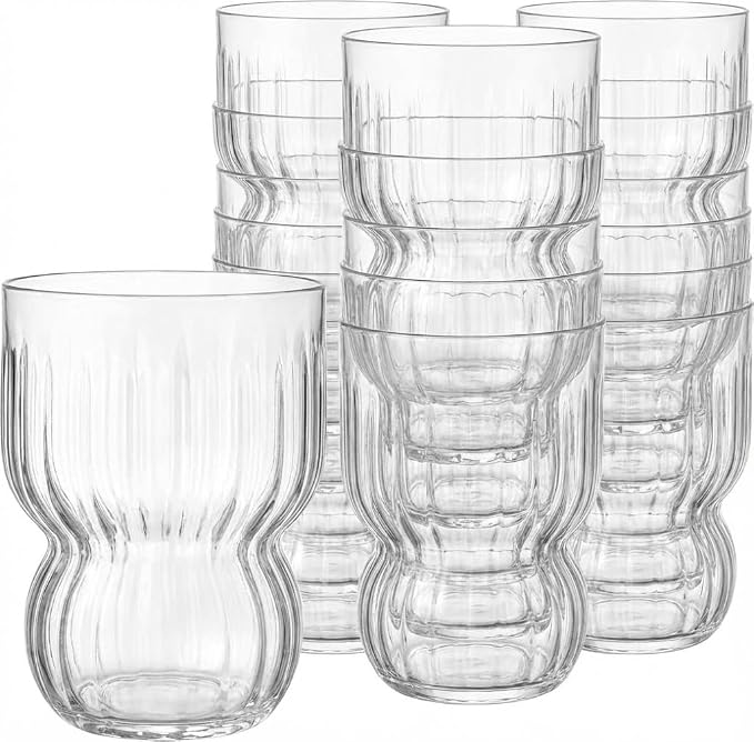 Oojami 40 Pack Disposable Wine Glasses 12 oz Stemless Plastic Cups - Shatterproof BPA-Free Reusable Recyclable Ribbed Wine Cups for Cocktail Champagne Whiskey - Unbreakable Wedding Party Birthday
