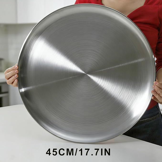 17.7 Inch Pizza Pan for Oven 2 Pack Stainless Steel Baking Sheet Round Plates for Cake Pie and Salad Pizza Steel Large Tray Oven Dishwasher Safe & Easy Clean