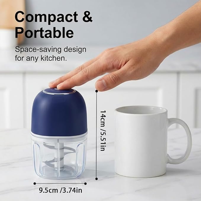 Electric Garlic Chopper Mini 350ml, USB Rechargeable Portable Veggie Chopper, Wireless Mini Food Processor with Stainless Steel Blades for Garlic, Onion, Nuts & Vegetables (Mix-2pc)