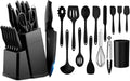 LIANYU Kitchen Utensils Set,29-Piece Cooking Tools and Sharp Knives,Stainless Steel Holder