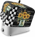 Sunflower Vintage Toaster Cover 2 Slice, Farmhouse Floral Dustproof Bakeware Oven Protector with Top Hook, Black Checkered Waterproof Small Kitchen Appliance Toasters Dust Cover, 11"x6"x8"