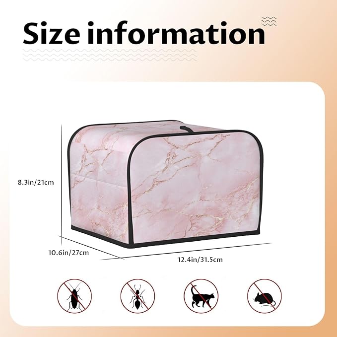 Toaster Cover 4 Slice Light Pink Marble Art Kitchen Small Appliance Covers with Pockets Dust and Fingerprint Protection