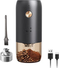 Portable Electric Burr Coffee Grinder by ELMWAY - Rechargeable Mini Coffee Grinder with Stainless Steel Burr & Internal Coarseness Adjustment, Compact for Travel & Home Use - Black