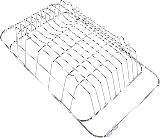 Sink Dish Drying Rack Adjustable Stainless Steel with Non-Slip Rubber Feet Space-Saving Over Sink Design for Kitchen Counter Organization and Utensil Holder(34.5x25x11cm)