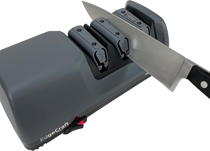 EdgeCraft E120 Electric Knife Sharpeners for 20-Degree Straight and Serrated Knives Diamond Abrasives Precision Angle Control, 3-Stage, Gray