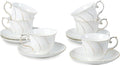 Agyiuns Tea Cups Set Of 6, Tea Cup And Saucer Set,6oz for Tea,Coffee, Latte, Cafe Mocha, Porcelain Tea Party Set (White with gold thread set of 6)