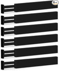 6-Pack Drawer Dividers - 2.6 Inches High, Adjustable 16 to 22 Inches Bamboo Drawer Organizer, Large Expandable Separator for Clothes, Dresser, Bedroom, Bathroom, Baby, Office, Kitchen Utensils, Black