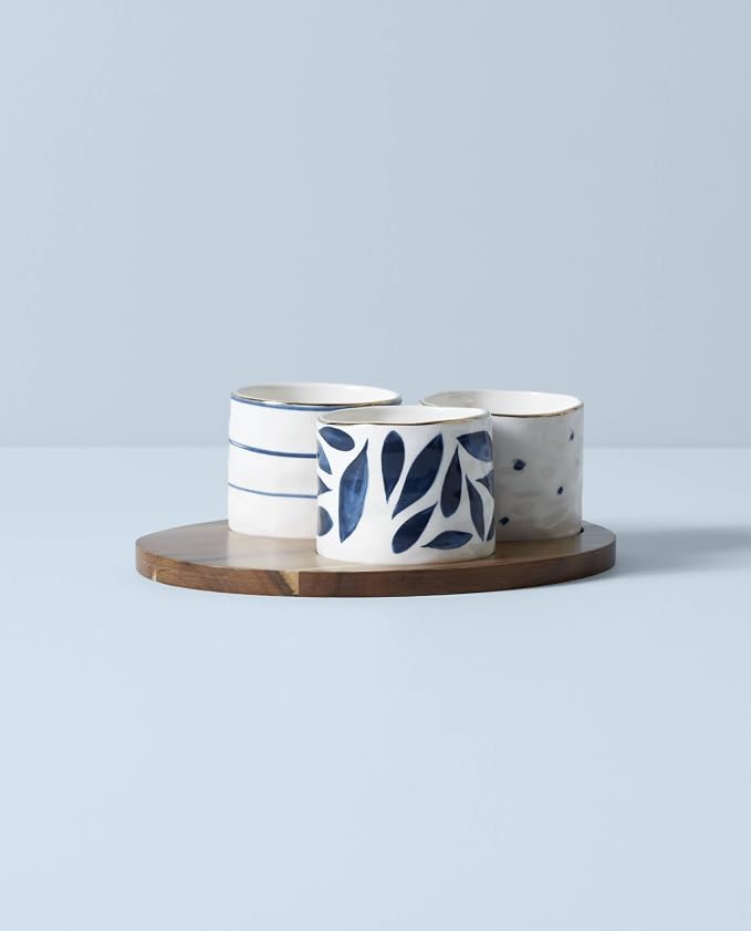 Lenox Blue Bay 4-Piece Snack Bowl & Tray Set, 2.10 LB