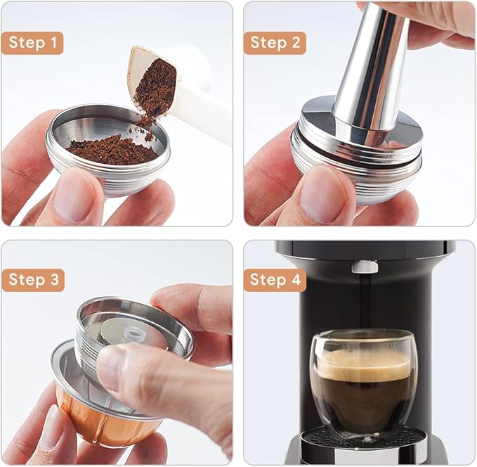 BENFUCHEN Stainless Steel Reusable Vertuo Capsule Compatible With VERTUO NEXT+EMPTY Refillable Alumium-VERTUO-Pods-80+150+230ml Each 2 Pcs +Coffee Tamper ForNespressoVertuoNext Reusable Pods