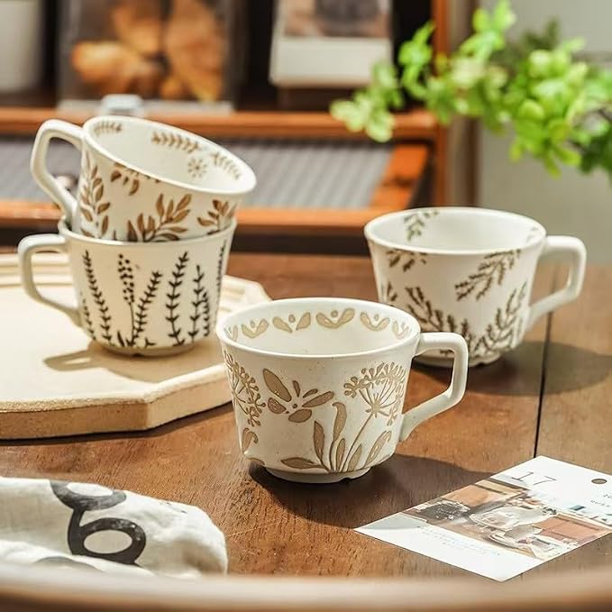 Ceramic Coffee Mugs 12 oz, Cups Set of 4, Mug for Coffee Milk Latte Cappuccino Tea, for Office Home shwasher Microwave Freezer Safe(Golden)