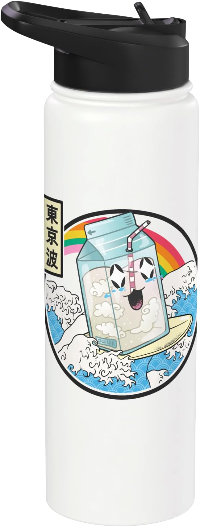 Surfing Milk Carton In Japanese Waves Vaporwave Kawaii Anime Stainless Steel Insulated Water Bottle