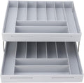 TOPINCN 2 Tier Collapsible Multi Level Drawer Organizer Tray, Folding Smart Drawer Storage, Expandable for Makeup, Jewelry, Silverware, Utensils, Kitchen Office Supplies (Gray)