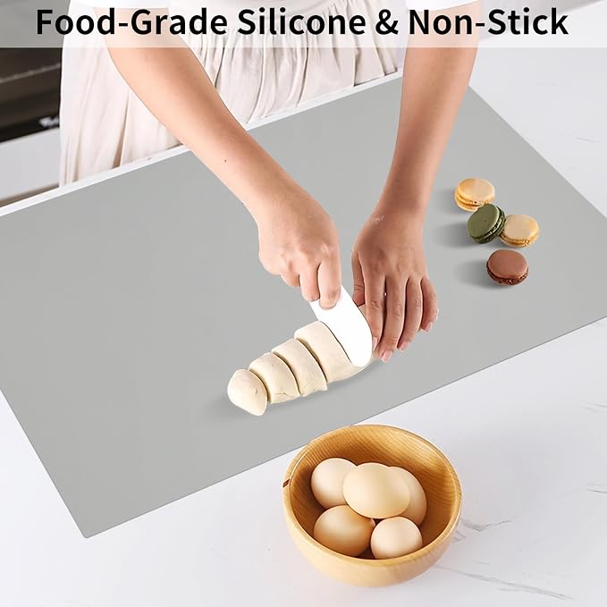 Silicone Mats for Kitchen Counter Thicker Extra Large Heat Resistant Mats Countertop Protector Liners for Bottom of Oven Air Fryer Coffee Maker, 24" x 16" x 2 mm, Grey