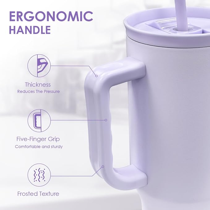SANDJEST Purple 40oz Tumbler with Handle and Straw, Insulated Stainless Steel Travel Coffee Mug for Women Girls, Gift Idea for Birthday Christmas Mothers Day