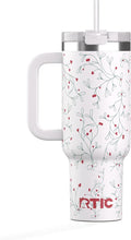 RTIC 40 oz Road Trip Tumbler Double-Walled Cermaic Lined Insulated Stainless Steel Portable Travel Coffee Mug Cup with Lid, Handle and Straw, Mistletoe