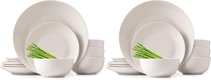 Dinnerware Sets, Fine Porcelain Dinnerware Sets, Plates and Bowls Sets, Dishes, 12-Piece Service for 4, Soft White (Pack of 2)