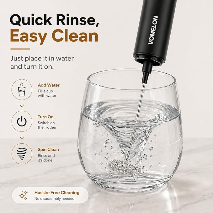 Rechargeable Milk Frother with Stand, Electric Whisks Foam Maker, POWERFUL USB C 2 Speed Handheld Drink Mixer for Coffee, Latte, Cappuccino, Matcha Drinks,Black